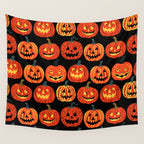 Halloween jack o lantern pumpkin cartoon pattern Wall Tapestry Gallery Image 4