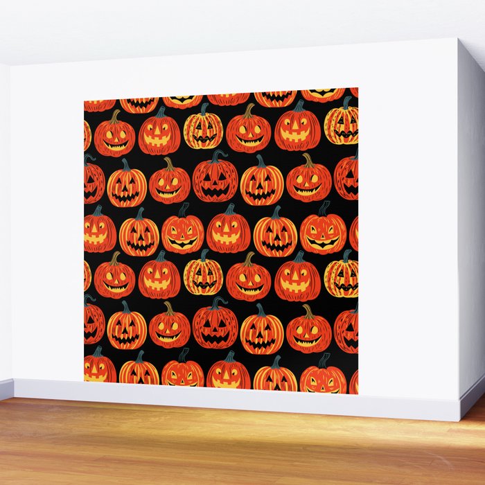 Halloween jack o lantern pumpkin cartoon pattern Wall Mural Gallery Image 2