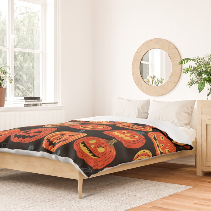 Halloween jack o lantern pumpkin cartoon pattern Duvet Cover Gallery Image 2