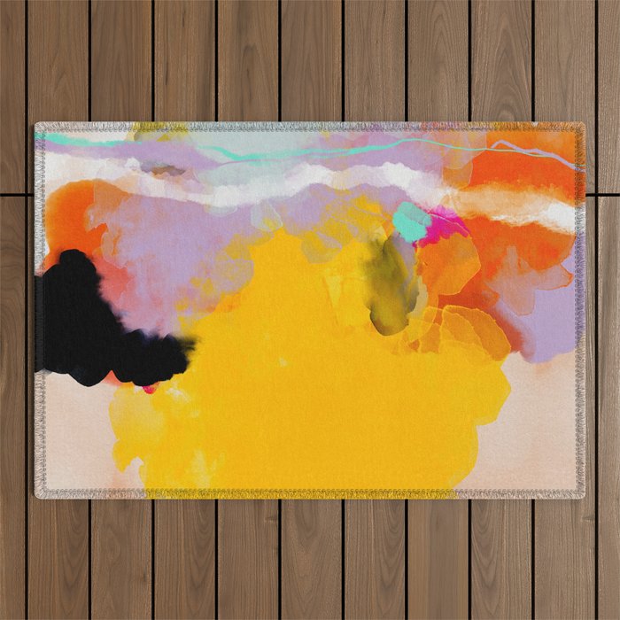 yellow blush abstract Outdoor Rug Gallery Image 1