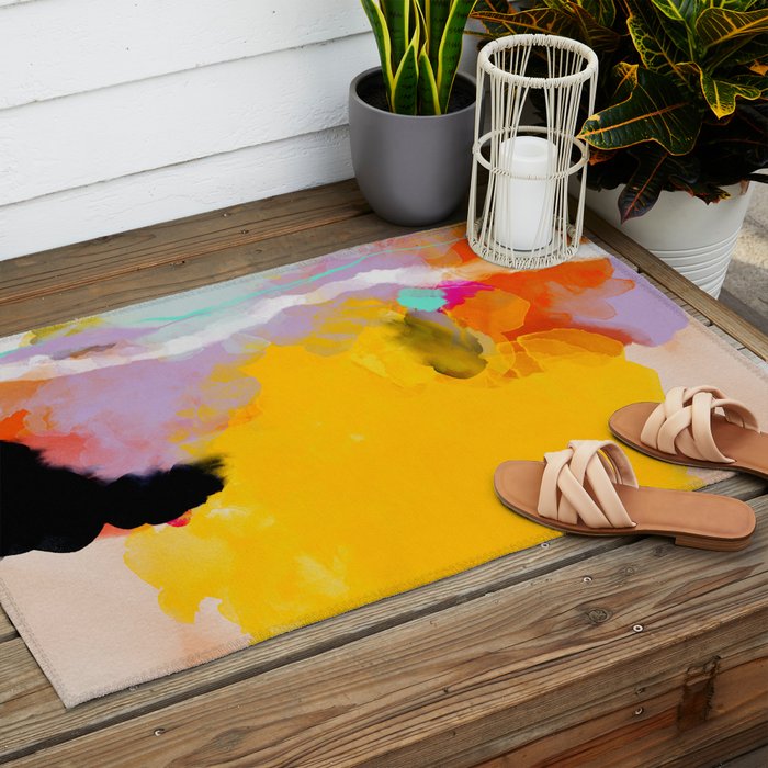 yellow blush abstract Outdoor Rug Gallery Image 2