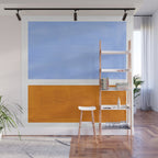 Pastel Royal Blue Yellow ochre Mid Century Modern Abstract Minimalist Rothko Color Field Squares Wall Mural Gallery Image 1