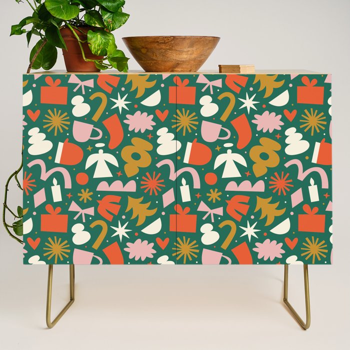 Abstract retro organic christmas shape pattern Credenza Gallery Image 1
