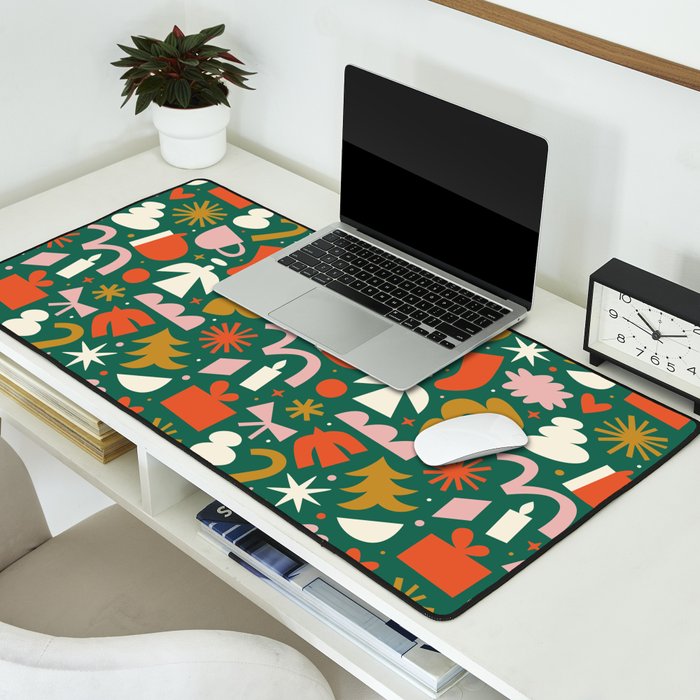 Abstract retro organic christmas shape pattern Desk Mat Gallery Image 2