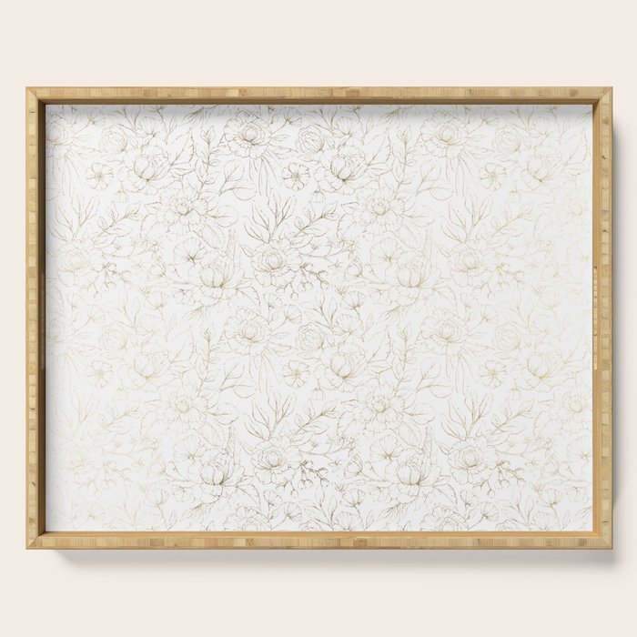 Elegant simple modern faux gold white floral Serving Tray Gallery Image 1