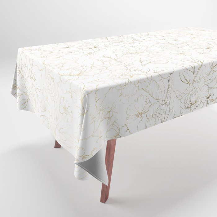 Elegant simple modern faux gold white floral Tablecloth Gallery Image 1