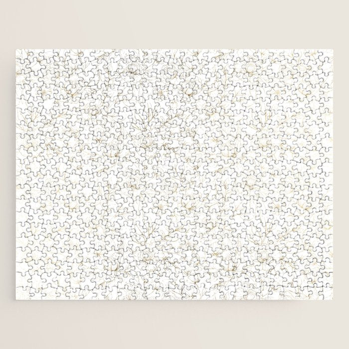 Elegant simple modern faux gold white floral Jigsaw Puzzle Gallery Image 1