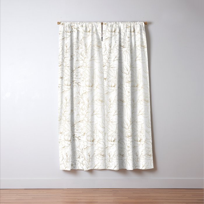 Elegant simple modern faux gold white floral Window Curtain Gallery Image 3