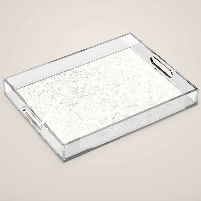 Elegant simple modern faux gold white floral Acrylic Tray Gallery Image 1