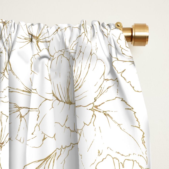 Elegant simple modern faux gold white floral Window Curtain Gallery Image 2