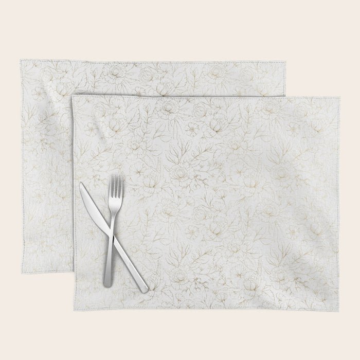 Elegant simple modern faux gold white floral Placemat Gallery Image 1