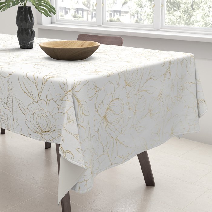 Elegant simple modern faux gold white floral Tablecloth Gallery Image 3