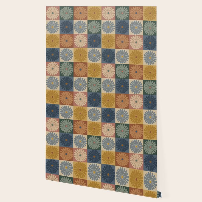 Retro Flowers Check Pattern IX Wallpaper Gallery Image 2
