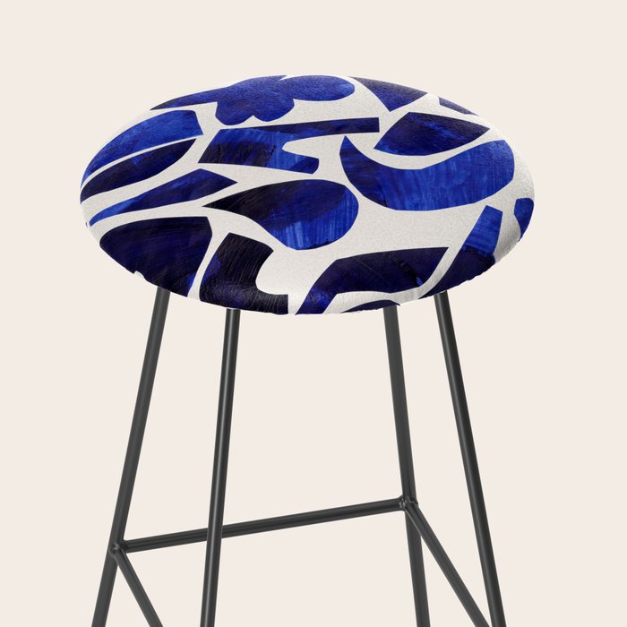'Shattered Sky' Abstract Colorful Blue Paper Collage Minimal Mid Century Pattern by Ejaaz Haniff Stool Gallery Image 2