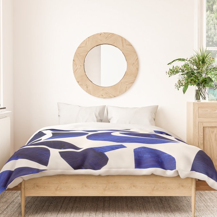 'Shattered Sky' Abstract Colorful Blue Paper Collage Minimal Mid Century Pattern by Ejaaz Haniff Duvet Cover Gallery Image 3