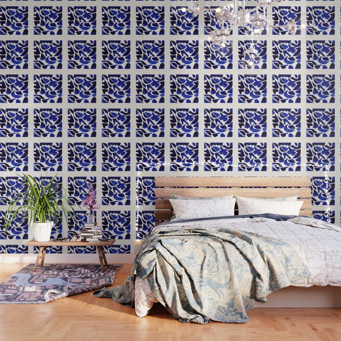 'Shattered Sky' Abstract Colorful Blue Paper Collage Minimal Mid Century Pattern by Ejaaz Haniff Wallpaper Gallery Image 3