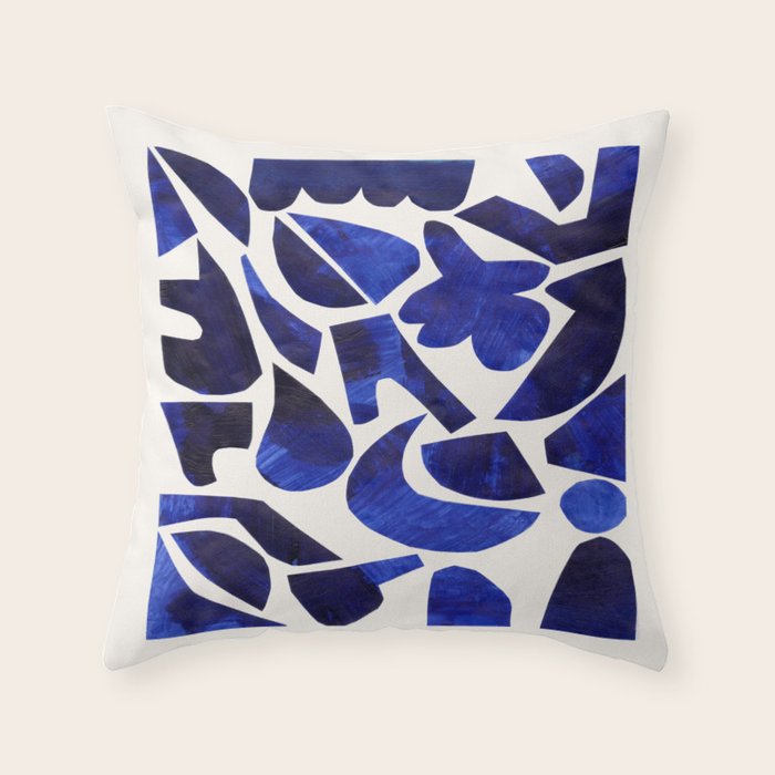 'Shattered Sky' Abstract Colorful Blue Paper Collage Minimal Mid Century Pattern by Ejaaz Haniff Throw Pillow Gallery Image 6