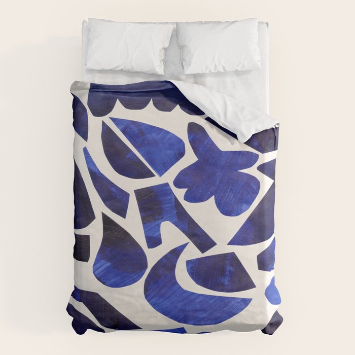 'Shattered Sky' Abstract Colorful Blue Paper Collage Minimal Mid Century Pattern by Ejaaz Haniff Duvet Cover Gallery Image 1