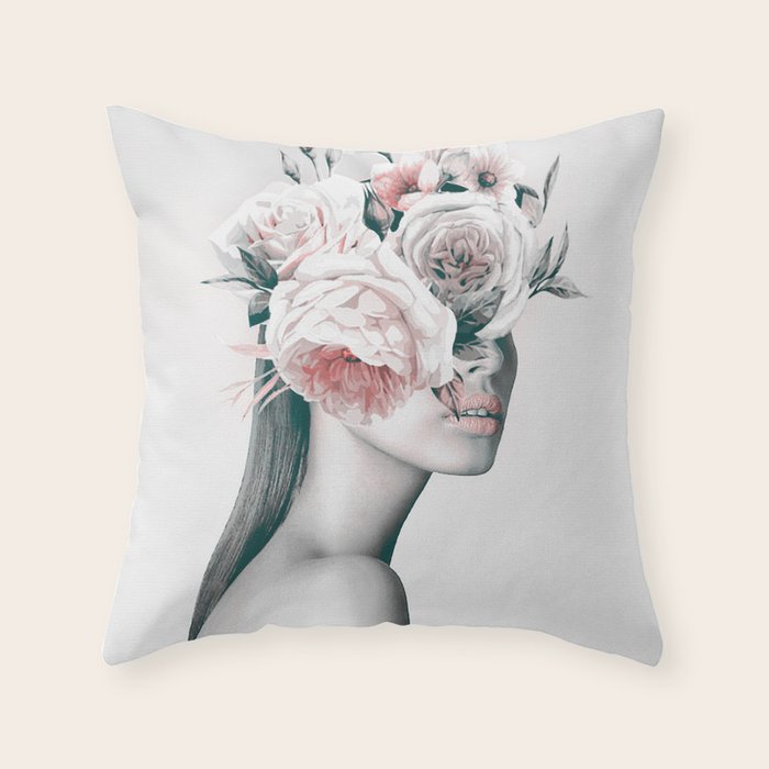 WOMAN WITH FLOWERS 11 Throw Pillow Gallery Image 6