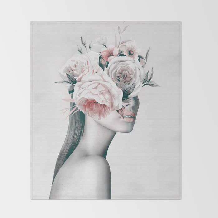WOMAN WITH FLOWERS 11 Throw Blanket Gallery Image 2