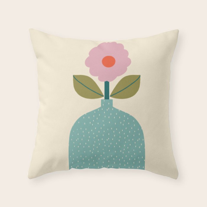 Modern Floral - Green Vase  Throw Pillow Gallery Image 1
