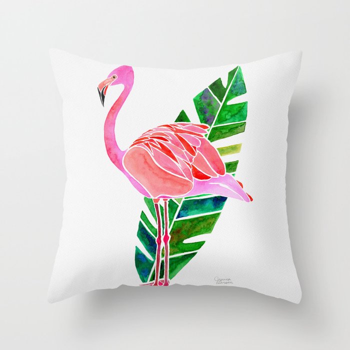 Flamingo and Banana Leaf Throw Pillow Gallery Image 6