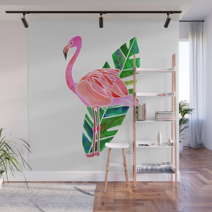 Flamingo and Banana Leaf Wall Mural Gallery Image 1