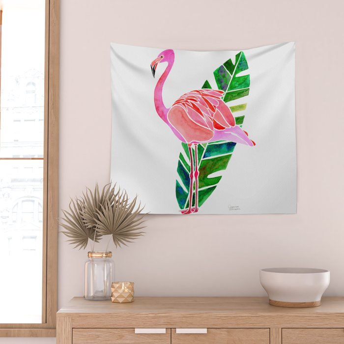 Flamingo and Banana Leaf Wall Tapestry Gallery Image 2