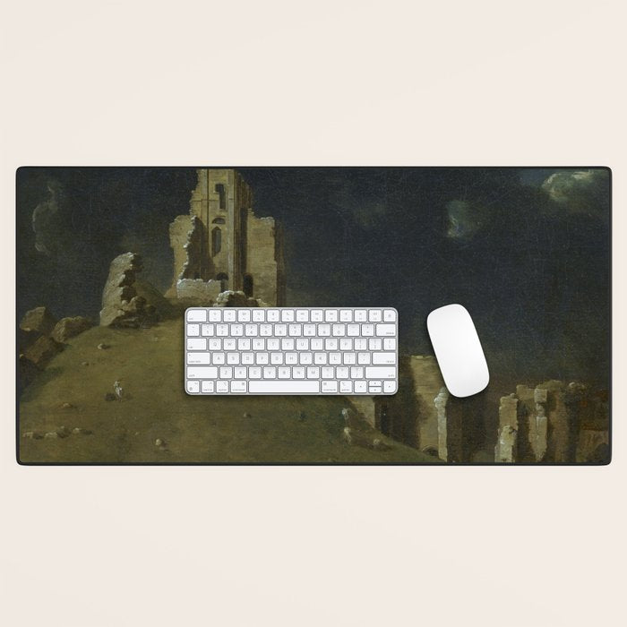 Corfe Castle, Dorset by John Inigo Richards Antique Oil Painting  Desk Mat Gallery Image 1
