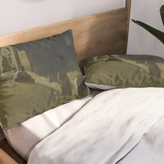 Corfe Castle, Dorset by John Inigo Richards Antique Oil Painting  Pillow Sham Gallery Image 2