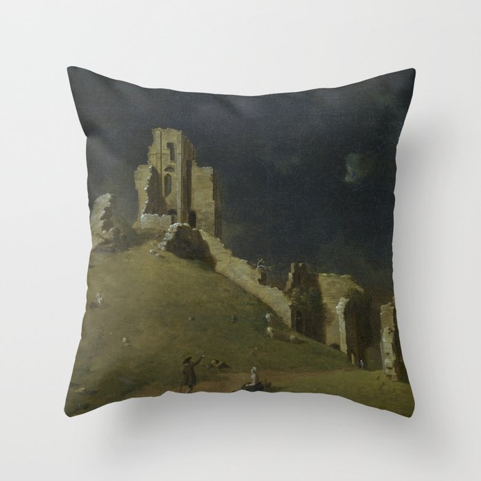 Corfe Castle, Dorset by John Inigo Richards Antique Oil Painting  Throw Pillow Gallery Image 6