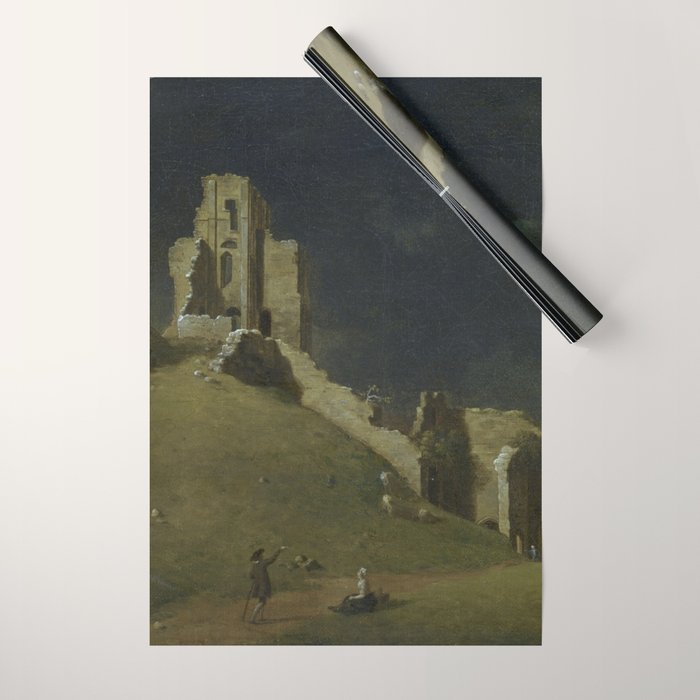 Corfe Castle, Dorset by John Inigo Richards Antique Oil Painting  Wrapping Paper Gallery Image 1