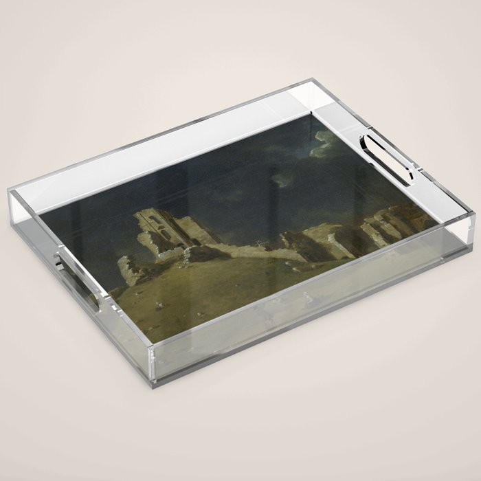 Corfe Castle, Dorset by John Inigo Richards Antique Oil Painting  Acrylic Tray Gallery Image 1