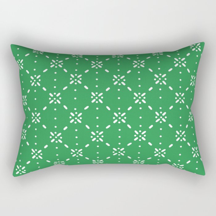 Christmas snowflake vector with simple modern white stitches on green background pattern Rectangular Pillow Gallery Image 1