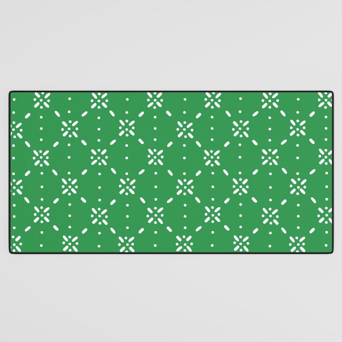 Christmas snowflake vector with simple modern white stitches on green background pattern Desk Mat Gallery Image 3