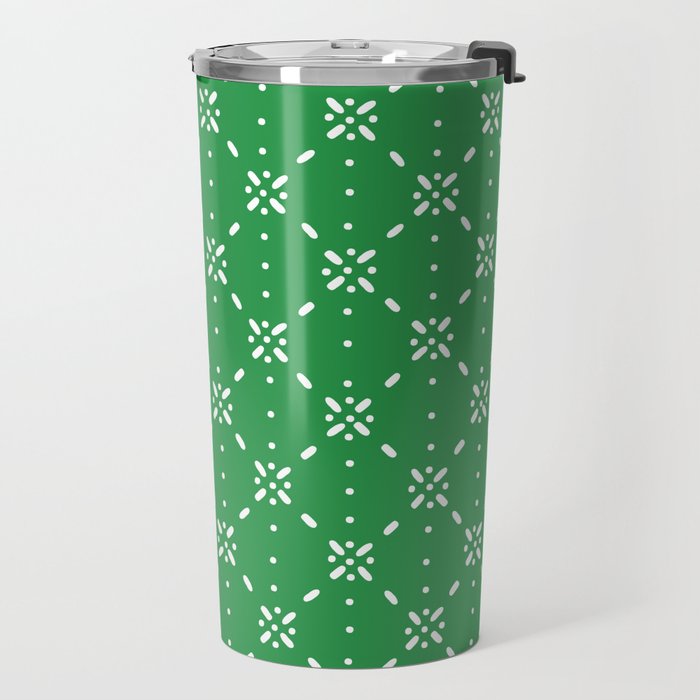 Christmas snowflake vector with simple modern white stitches on green background pattern Travel Mug Gallery Image 2