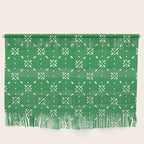 Christmas snowflake vector with simple modern white stitches on green background pattern Wall Hanging Gallery Image 1