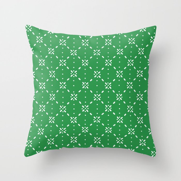 Christmas snowflake vector with simple modern white stitches on green background pattern Throw Pillow Gallery Image 6