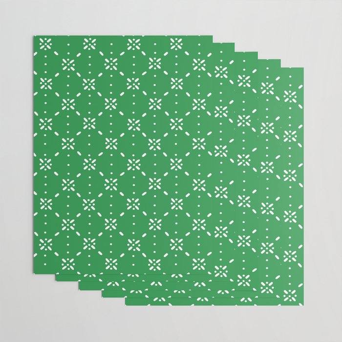Christmas snowflake vector with simple modern white stitches on green background pattern Wrapping Paper Gallery Image 3