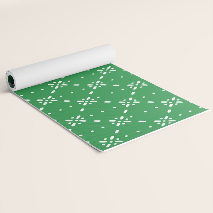 Christmas snowflake vector with simple modern white stitches on green background pattern Yoga Mat Gallery Image 2