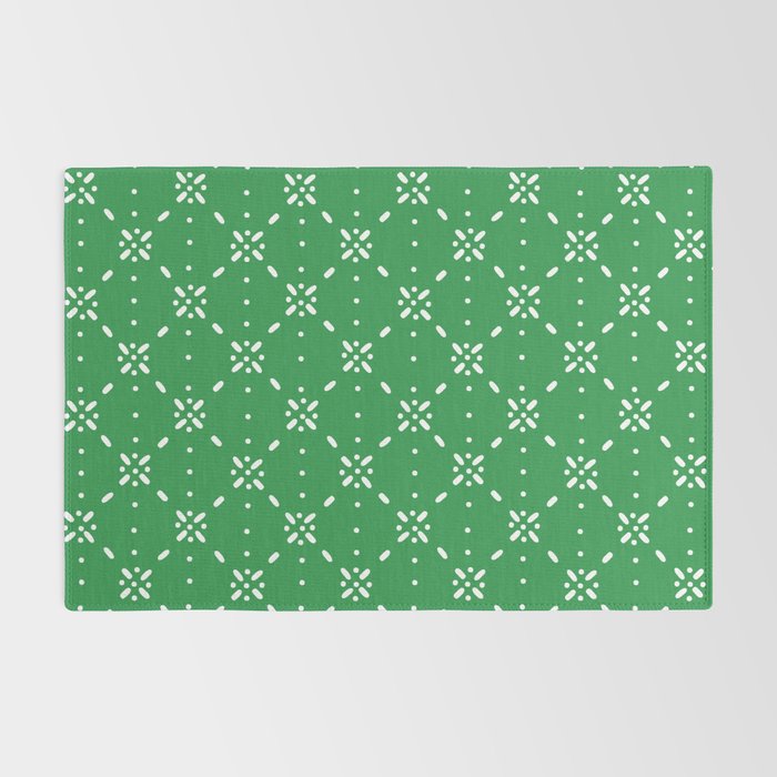 Christmas snowflake vector with simple modern white stitches on green background pattern Rug Gallery Image 2