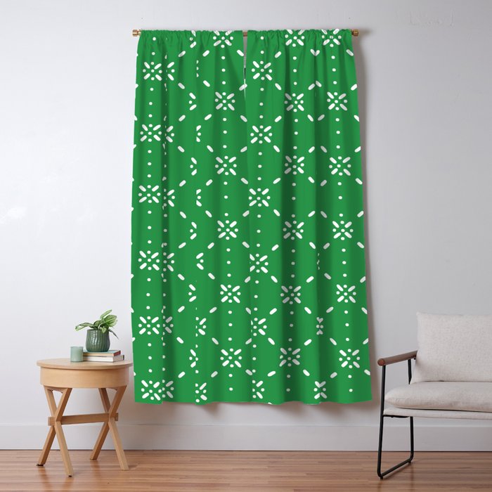 Christmas snowflake vector with simple modern white stitches on green background pattern Window Curtain Gallery Image 5