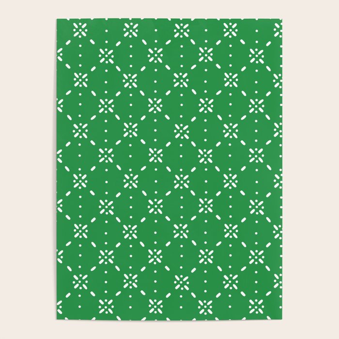 Christmas snowflake vector with simple modern white stitches on green background pattern Poster Gallery Image 4