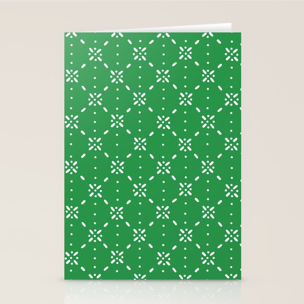 Christmas snowflake vector with simple modern white stitches on green background pattern Stationery Card Gallery Image 2