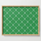 Christmas snowflake vector with simple modern white stitches on green background pattern Serving Tray Gallery Image 1