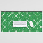 Christmas snowflake vector with simple modern white stitches on green background pattern Desk Mat Gallery Image 1