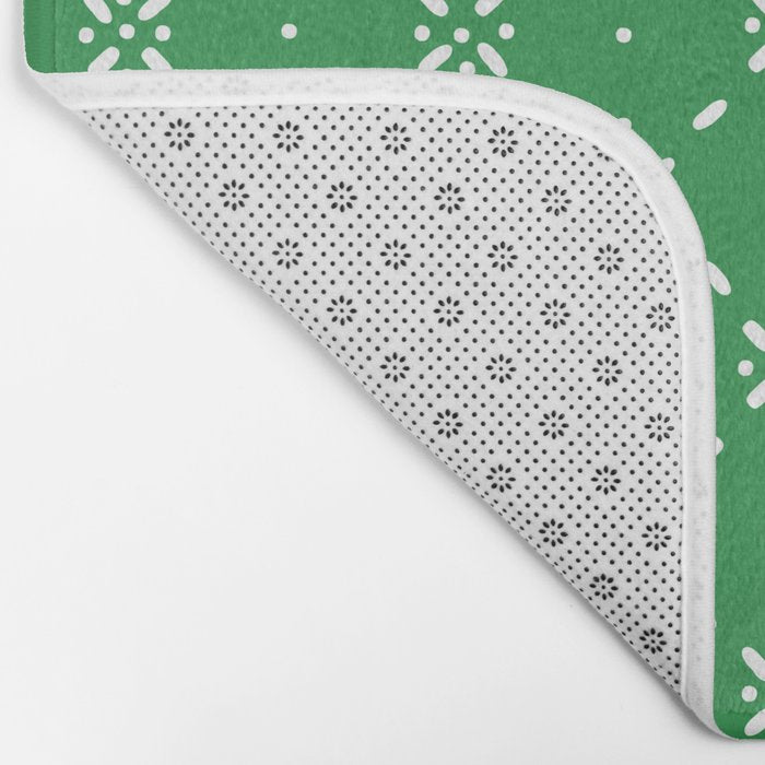 Christmas snowflake vector with simple modern white stitches on green background pattern Bath Mat Gallery Image 2