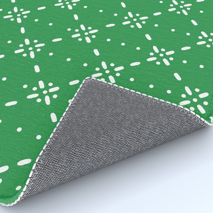 Christmas snowflake vector with simple modern white stitches on green background pattern Rug Gallery Image 4