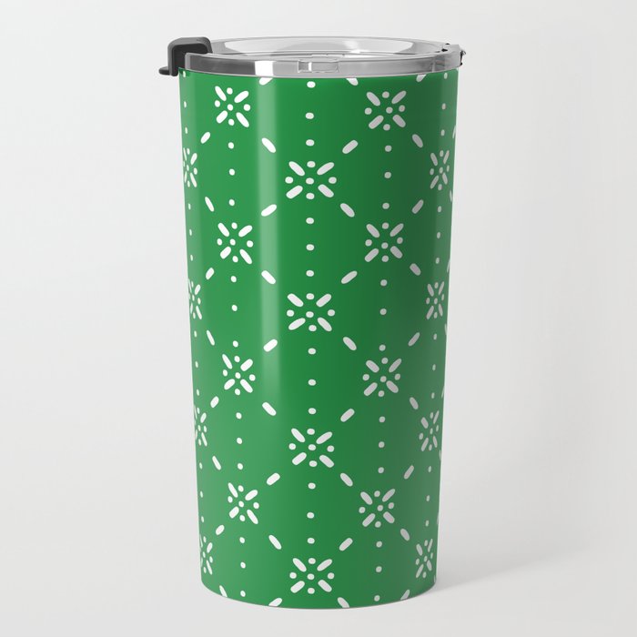 Christmas snowflake vector with simple modern white stitches on green background pattern Travel Mug Gallery Image 3