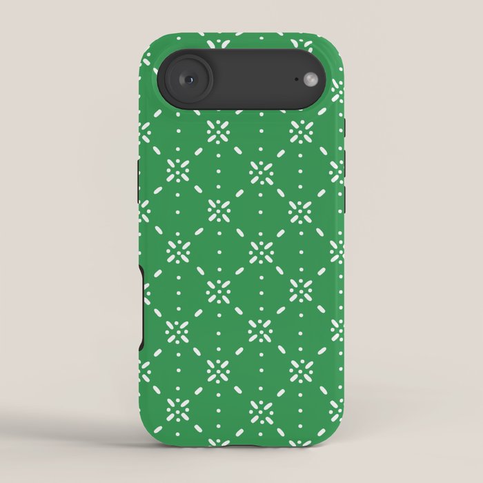 Christmas snowflake vector with simple modern white stitches on green background pattern iPhone Case Gallery Image 2